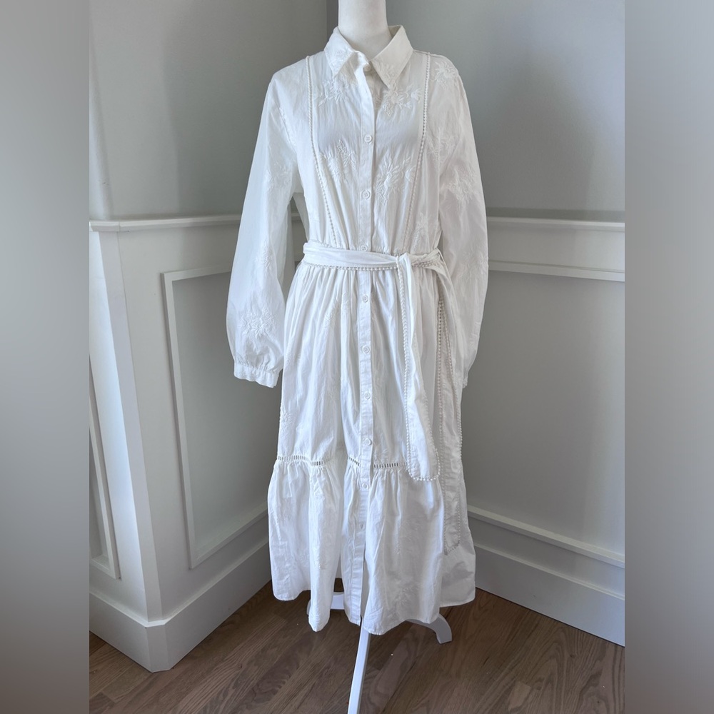 Zara new white embroidered shirt dress size. XL - Picture 4 of 12